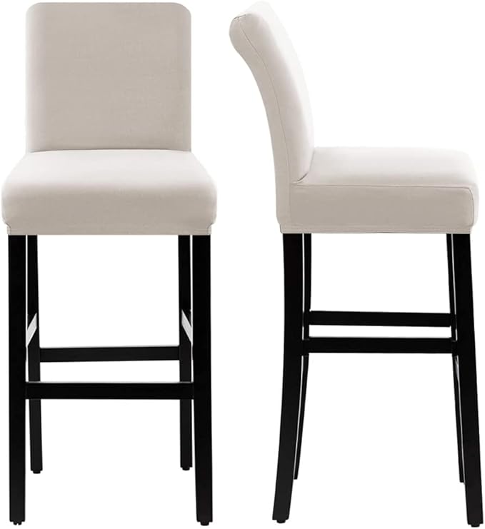 H.VERSAILTEX 100% Waterproof Bar Stool Cover Stretch Counter Stool Pub Chair Slipcover for Dining Room Removable Soft Thick Solid Fleece Fabric Bar Stool Slipcovers Set of 2, Ivory