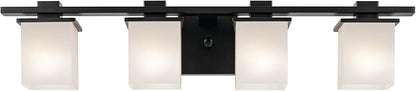 KICHLER Tully 32" 4-Light Vanity Light with Satin Etched Cased Opal Glass in Black for Over a Vanity, Soft Modern Style, (32" x 6.5" x 7"), 45152BK