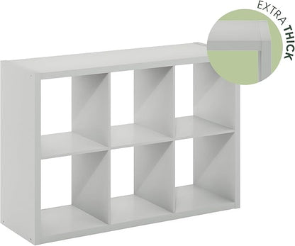 Furinno CUBICLE Book Shelf, 6-Cube Thick Frame Bookshelf, Horizontally & Vertically Reversible Bookcase with Open Back, 14.6 x 43.8 x 30, for Living Room, Bedroom, Home Office, Light Grey