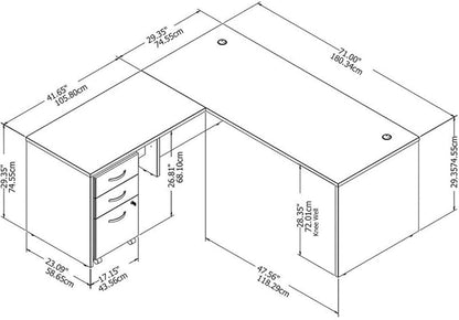 Pemberly Row Engineered Wood 72W L Shaped Desk with Mobile File Cabinet in Gray