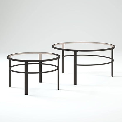 Henn&Hart Round Nested Coffee Table in Blackened Bronze, Coffee Table coffee tables for living room, studio apartment essentials, 36" Wide