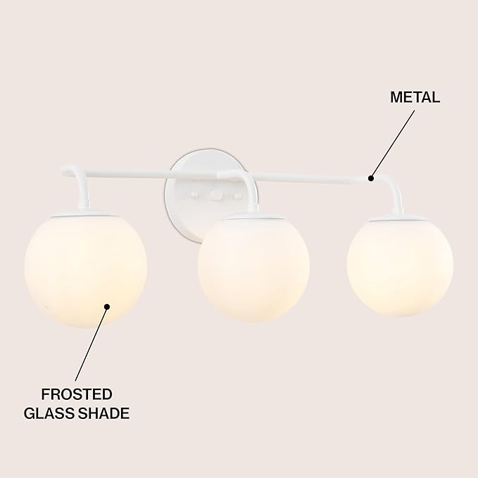 JONATHAN Y JYL3536D Louis Parisian Globe 25" 3-Light Metal/Frosted Glass Modern Contemporary LED Vanity Light Midcentury, Glam, Transitional, Bathroom, Powder Room, Dressing Room, Bedroom, White