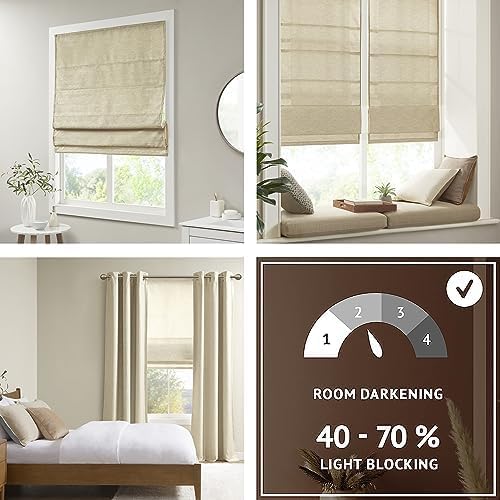 Madison Park Cordless Roman Shades Faux Silk Shade with Sheen 1-Panel Privacy, Room Darkening, Energy Efficient, Thermal Insulated Window Blind for Bedroom, Living Room Décor, 33"W x 64"H Como, Taupe