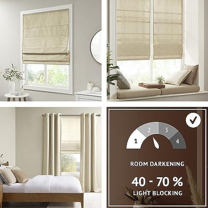 Madison Park Cordless Roman Shades Faux Silk Shade with Sheen 1-Panel Privacy, Room Darkening, Energy Efficient, Thermal Insulated Window Blind for Bedroom, Living Room Décor, 33"W x 64"H Como, Taupe