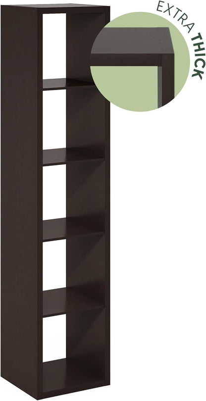 Furinno CUBICLE Book Shelf, 5-Cube Vertical Thick Frame Bookshelf, Horizontally & Vertically Reversible Bookcase with Open Back, 14.6 x 15.9 x 72, for Living Room, Bedroom, Home Office, Black Dark Oak