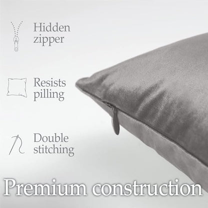 lalaLOOM Velvet Throw Pillow Covers, Set of 2, 24x24 Decorative Square Pillows Home Decor, Soft Accent Cases, Silky Machine Washable Pillowcases for Sofa, Couch, Bedroom, Living Room, Dark Gray
