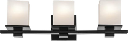 KICHLER Tully 24" 3-Light Vanity Light with Satin Etched Cased Opal Glass in Black for Over a Vanity, Soft Modern Style, (24" x 6.5" x 7"), 45151BK