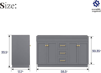 60 Inch Bathroom Vanity with Sink in Grey, Undermount Double Sinks, Solid Wood Bathroom Storage Cabinet,4 Soft Closing Doors, 3 Full Extension Drawers,Painted Surface