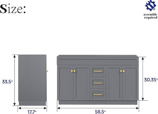 60 Inch Bathroom Vanity with Sink in Grey, Undermount Double Sinks, Solid Wood Bathroom Storage Cabinet,4 Soft Closing Doors, 3 Full Extension Drawers,Painted Surface