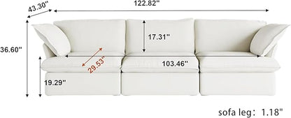 JACH Modern Modular Cloud Sectional Couch, 3 Seat Comfy Convertible Sectional Sofas Couches, Cushion Covers Removable, Two Corners and One Middle Sofa for Living Room (White)