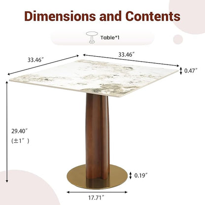 Sintered Stone Square Office Table - Meeting Desk for Small Offices (Walnut‌ Leg and Pandora Top, 1 Table Only)