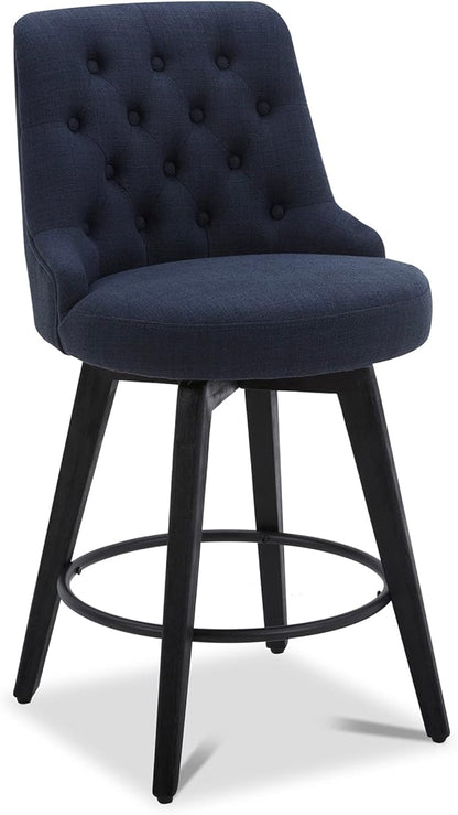 Watson & Whitely Counter Height Bar Stools Set of 3, Performance Fabric Upholstered Modern Swivel Barstool with Back, Solid Wood Legs, 26" H Seat, Insignia Blue
