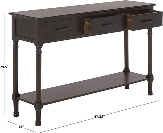 SAFAVIEH Home Collection - Peyton Dark Chocolate Console Table with 3 Drawers and 1 Shelf, Farmhouse Accent Entryway Table (CNS5705E)