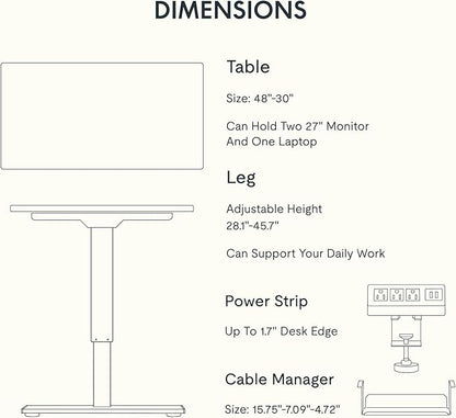 FLEXISPOT EN2 Whole-Piece Standing Desk with Clamp Power Strip, 48x30 Electric Stand Up Height Adjustable Desk with Cable Management (Black Frame + Black Top, 2 Packages)