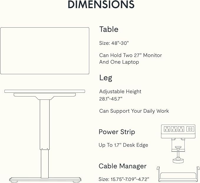 FLEXISPOT EN2 Whole-Piece Standing Desk with Clamp Power Strip, 48 x 30 Electric Stand Up Height Adjustable Desk with Cable Management (Gray Frame + 48" Black Walnut Desktop, 2 Packages)