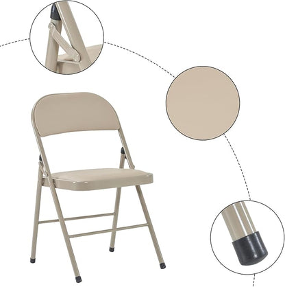 6 Pack Light Brown Folding Chairs with Padded Seats, Portable Foldable Chairs for Indoor and Outdoor, Commercial Seat with Metal Frame for Events Office Wedding Party, 330lbs Capacity