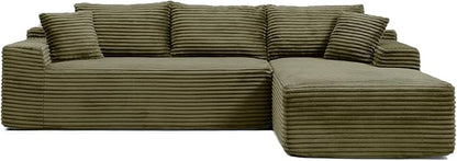 95 Inch Cloud Sectional Couch,Modular Sectional Sofa with Deep Seat,Modern Corduroy Boneless Couches with L-Shape Chaise for Living Room Bedroom,No Assembly Required (Green, Right Facing Chaise)