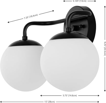 JONATHAN Y JYL3535B Louis Parisian Globe 15" 2-Light Metal/Frosted Glass Modern Contemporary LED Vanity Light Midcentury, Glam, Transitional, Office, Living Room, Dining Room, Bedroom, Black