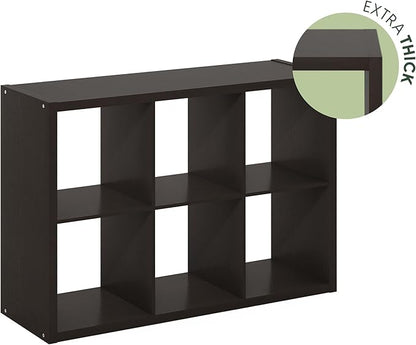 Furinno CUBICLE Book Shelf, 6-Cube Thick Frame Bookshelf, Horizontally & Vertically Reversible Bookcase with Open Back, 14.6 x 43.8 x 30, for Living Room, Bedroom, Home Office, Black Dark Oak