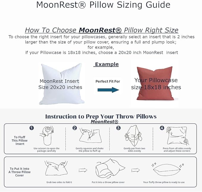 MoonRest® Synthetic Down Alternative 14x14 Square Pillow Insert Form, for Decorative Throw Pillow, Sofa, Cushions, Body and Bed - Pack of 2- Size 14“X 14”