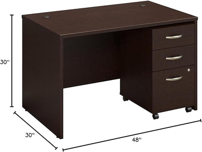 Bush Business Furniture Series C Elite 48W x 30D Desk Shell with 3 Drawer File in Mocha Cherry