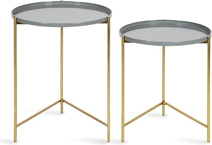 Kate and Laurel Ulani Modern Nesting Side Table, Set of 2, Gray and Gold, Sophisticated Glam End Tables for Storage and Display