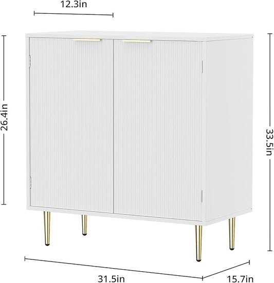 Buffet Sideboard Cabinet [Set of 2] with 4 Doors, Modern Cabinet with with Adjustable Shelf, Golden Handles & Legs, Coffee Bar Sideboard for Kitchen, Living Room, White