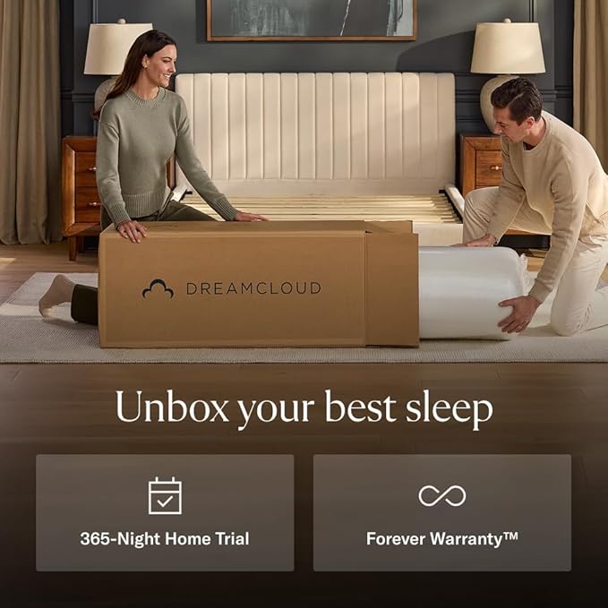 DreamCloud Classic 12" King Mattress - Luxury Hybrid Gel Memory Foam - 365 Night Trial - Fiberglass Free - Forever Warranty - Mattress in a Box - CertiPUR-US Certified