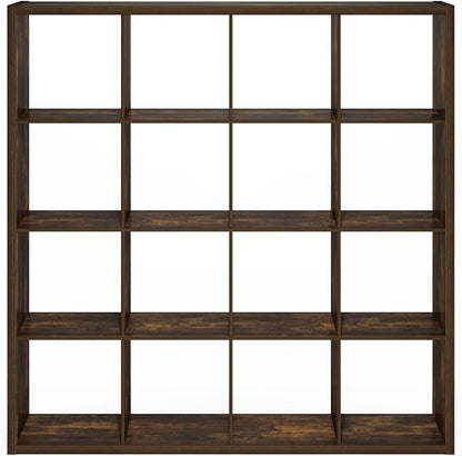 Furinno Cubicle Book Shelf, 16-Cube Thick Frame Bookshelf, Reversible Bookcase with Open Back, 14.6 x 57.8 x 58, for Living Room, Bedroom, Home Office, Amber Pine