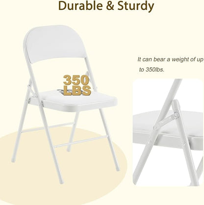 Folding Chairs 50 Pack with Padded Cushion and Back, White Portable Heavy Duty Metal Frame Commercial Seat with 330-LBS Capacity for Indoor Outdoor Office Party Events Kitchen Wedding