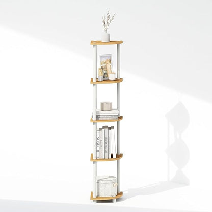 Furinno Turn-N-Tube Corner Shelf, 5-Tier Corner Display Rack, Shelving Unit, for Organization and Storage, Living Room, Home Office, Garage, Bedroom, Beech