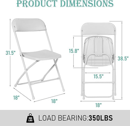 50 Pack White Plastic Folding Chairs, Portable Stackable Commercial Party Folding Chairs with Steel Frame 350lbs for Home Office Outdoor Indoor Office Wedding Party Events
