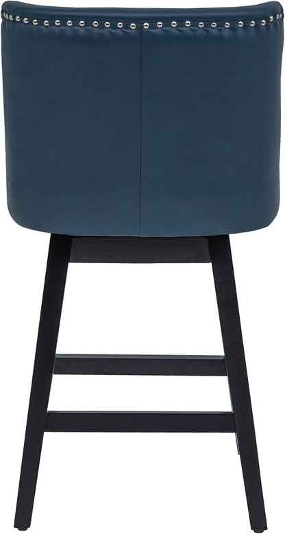 Bar Stool, PU Leather Barstool, 26 Inch Upholstered Counter Stools with 13.8" High Back and Footrest, Swivel Counter Height Barstools for Kitchen Island Home Bar Navy Blue