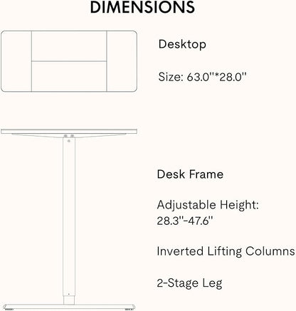 SANODESK Electric Standing Desk 63x28 Inch Height Adjustable Stand Up Desk Home Office Computer Workstation Sit Stand Home Office Desk with Splice Board (Black Frame + Black Top)
