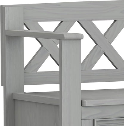 SIMPLIHOME Amherst Entryway Storage Bench - 48 inch Wide Solid Wood Hallway Seat in Fog Grey, Transitional Bench for Entryway or Living Room with Lift-Up Lid and Spacious Storage
