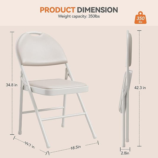GarveeHome 4 Pack Folding Chairs with PU Leather Padded Cushion and Back, Metal Foldable Chair for Indoor Outdoor, Commercial Stackable Guest Chairs for Camping, Dining Room, Office, Party, Beige