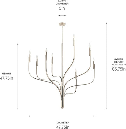 KICHLER Livadia 8-Light Chandelier, Soft Modern-Light in Polished Nickel, for Foyer, Great Room, or Vaulted Dining or Bedroom (47.75" x 47.75"), 52675PN