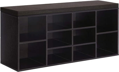 VASAGLE CUSTOS Collection - Shoe Bench, Storage Bench with Padded Seat, Entryway Bench with 10 Compartments, for Bedroom, 11.8 x 40.9 x 18.9 Inches, Espresso Brown and Chestnut Brown ULHS10BR