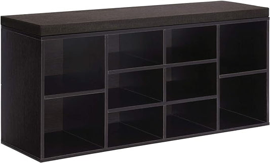 VASAGLE CUSTOS Collection - Shoe Bench, Storage Bench with Padded Seat, Entryway Bench with 10 Compartments, for Bedroom, 11.8 x 40.9 x 18.9 Inches, Espresso Brown and Chestnut Brown ULHS10BR