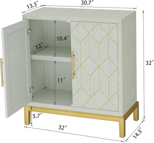 HLR Green Accent Cabinet with Gold Trim,Storage Cabinet with 2 Doors,Modern Wooden Sideboard for Living Room, Kitchen, Office and Hallway