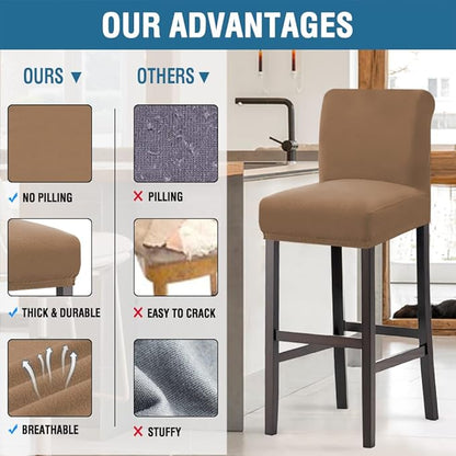 H.VERSAILTEX 100% Waterproof Bar Stool Cover Stretch Counter Stool Pub Chair Slipcover for Dining Room Removable Soft Thick Solid Fleece Fabric Bar Stool Slipcovers Set of 4, Sand