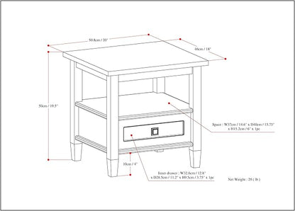SIMPLIHOME Warm Shaker SOLID WOOD 20 inch Wide Rectangle Transitional End Side Table in Distressed Grey for the Living Room and Bedroom