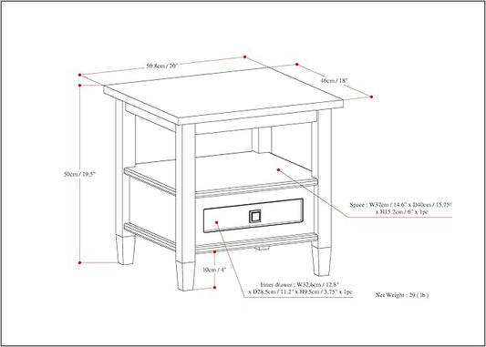 SIMPLIHOME Warm Shaker SOLID WOOD 20 inch Wide Rectangle Transitional End Side Table in Black for the Living Room and Bedroom