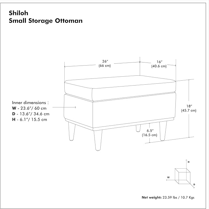 SIMPLIHOME Shiloh 26 inch Wide Transitional Contemporary Small Storage Ottoman in Distressed Saddle Brown Vegan Faux Leather, Assembled, for The Living Room, Entryway and Family Room