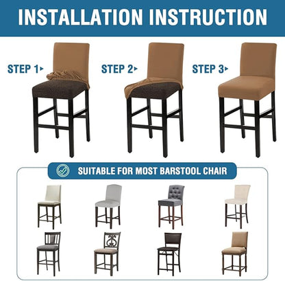 H.VERSAILTEX 100% Waterproof Bar Stool Cover Stretch Counter Stool Pub Chair Slipcover for Dining Room Removable Soft Thick Solid Fleece Fabric Bar Stool Slipcovers Set of 4, Sand