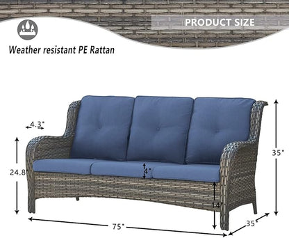HUMMUH 7pcs Patio Furniture Set Swivel Rocker Patio Chairs,PE Wicker Outdoor Sofa Set of 2 with Coffee Table and Ottomans(Grey,Blue)