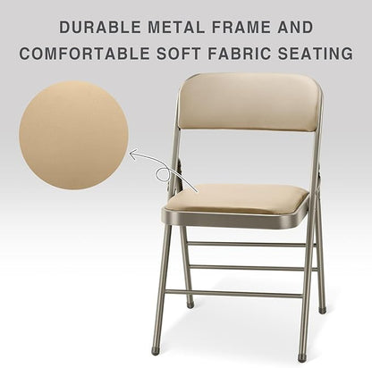 cyclone sound 2 Pack Folding Chairs with PU Padded Cushion and Back, Commercial Grade Metal Chairs with Comfortable PU Leather Cushion for Home and Office, for Indoor and Outdoor Events (2, Beige-PU)