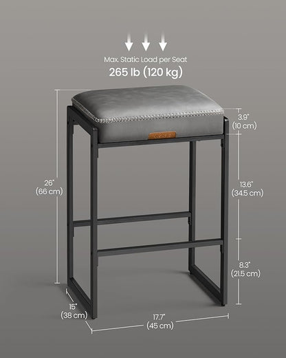 VASAGLE EKHO Collection - Bar Stools Set of 2, Counter Height Bar Stools, Synthetic Leather with Stitching, Mid-Century Modern Counter Stools, 26-Inch Tall, Kichen Home Bar Dining Room, Dove Gray