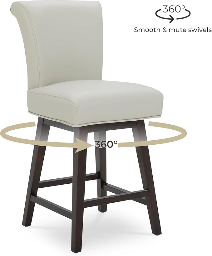 CHITA 26 Inch Counter Height Swivel Bar Stools Set of 4, FSC Certified Modern Upholstered Faux Leather Swivel Barstool Chair with Back, Creamy Grey