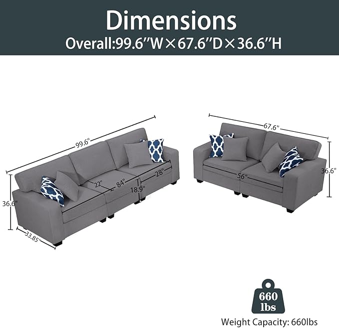 Legend Vansen Modular Sectional Sofa U Shaped Couch with Ottoman Modern Reversible Corner Sectional Couch for Living Room (Dark Grey, 2+3)
